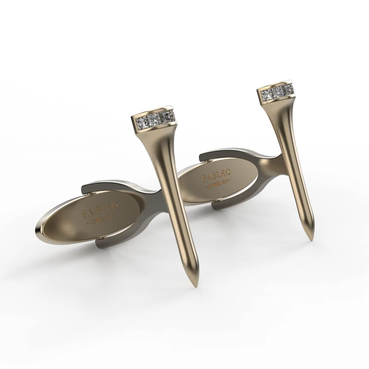 Yellow gold diamond-topped golf tee cufflinks custom design