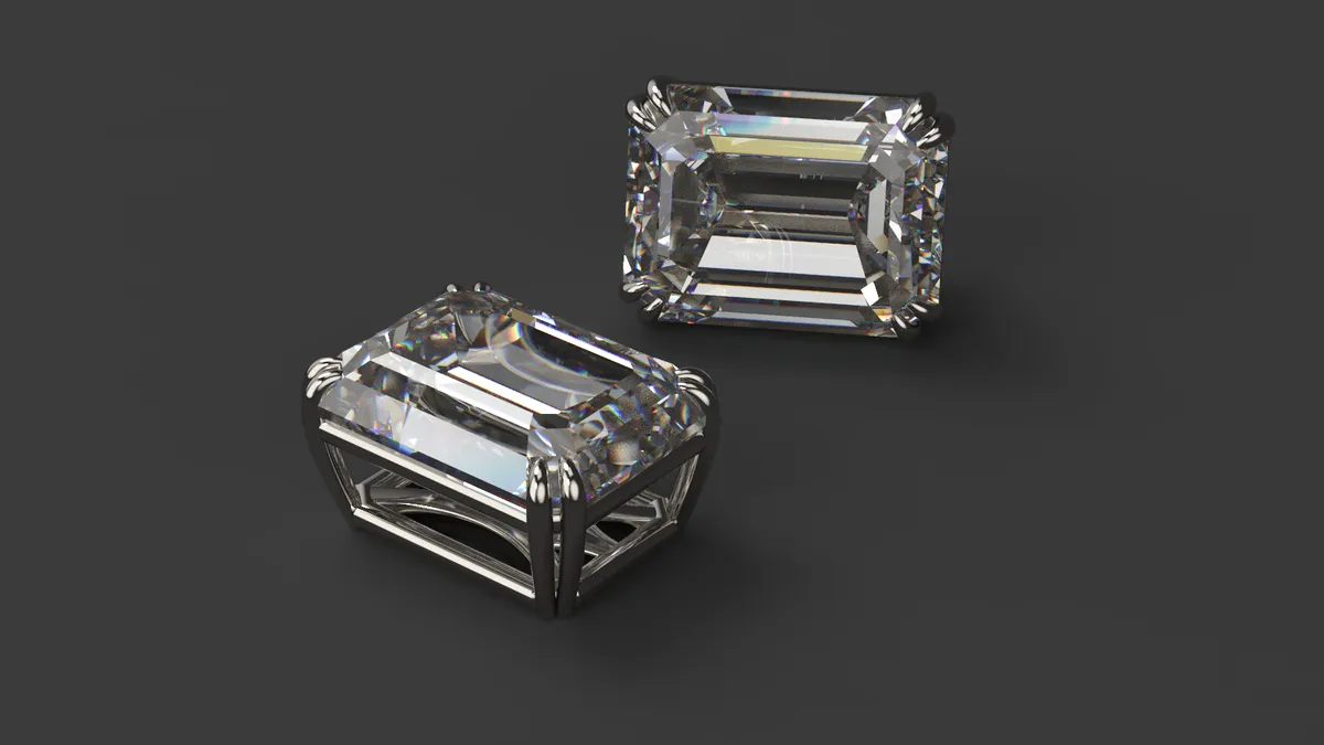 5 carat emerald cut diamond stud earrings in basket settings