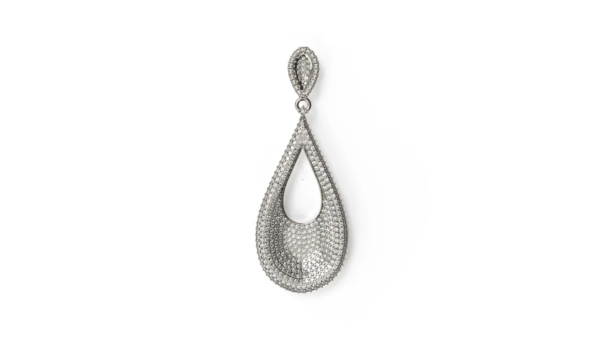 Pave diamond open teardrop pendant in platinum