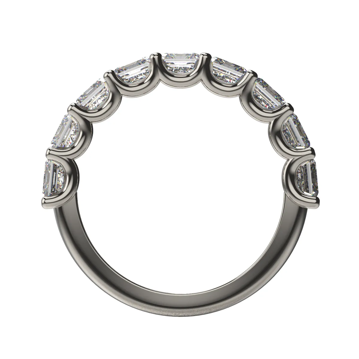 Emerald cut eternity band side profile view